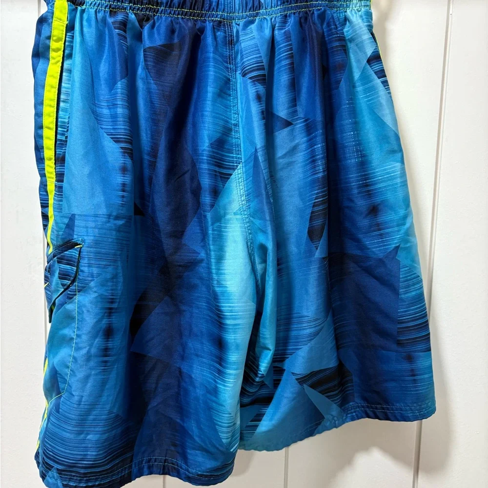Nike Mens Swim Trunks Blue/yellow Big Swoosh Logo Pockets Size Medium